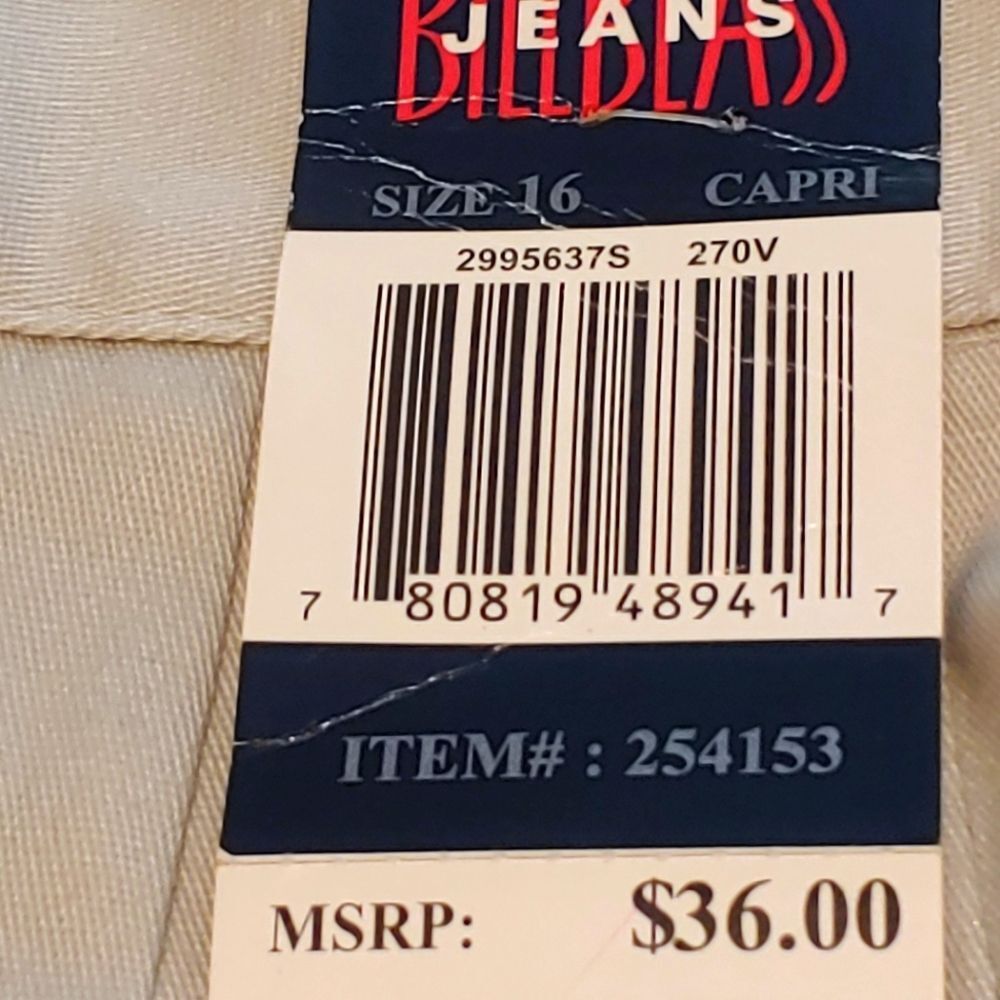 New Vintage Bill Blass Capri Pants Stretch Khaki Embroidered Hem Coastal Sz 16 — image 8 of 8